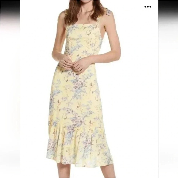 Paige yellow and blue floral Tolucah midi dress with ruffle - Picture 1 of 4